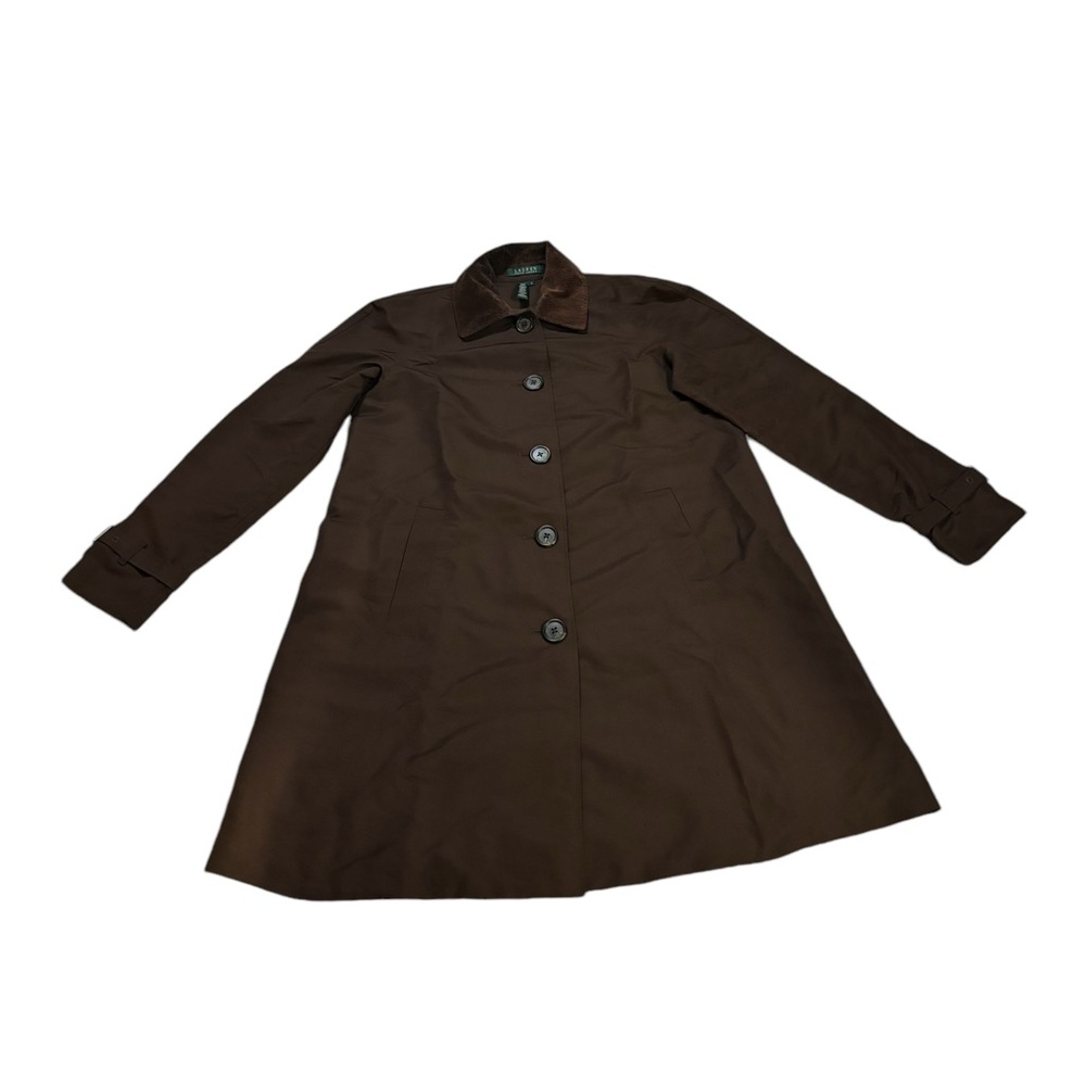 Lauren Ralph Lauren Satin Finish Corduroy Collar Trench Coat Brown Size Medium
